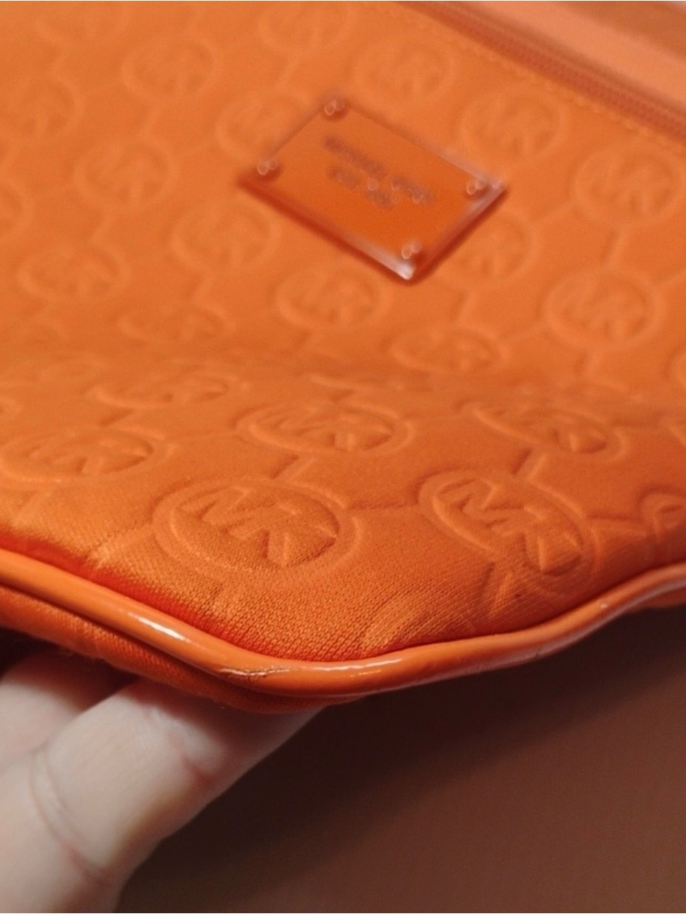 Michael Kors Neoprene Tangerine 🍊 Logo Crossbody Bag EUC $228 - Picture 9 of 11